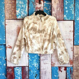 Women's SO Junior Microfleece Cropped Quarter Zip Top SMALL Beige Tie Dye NEW